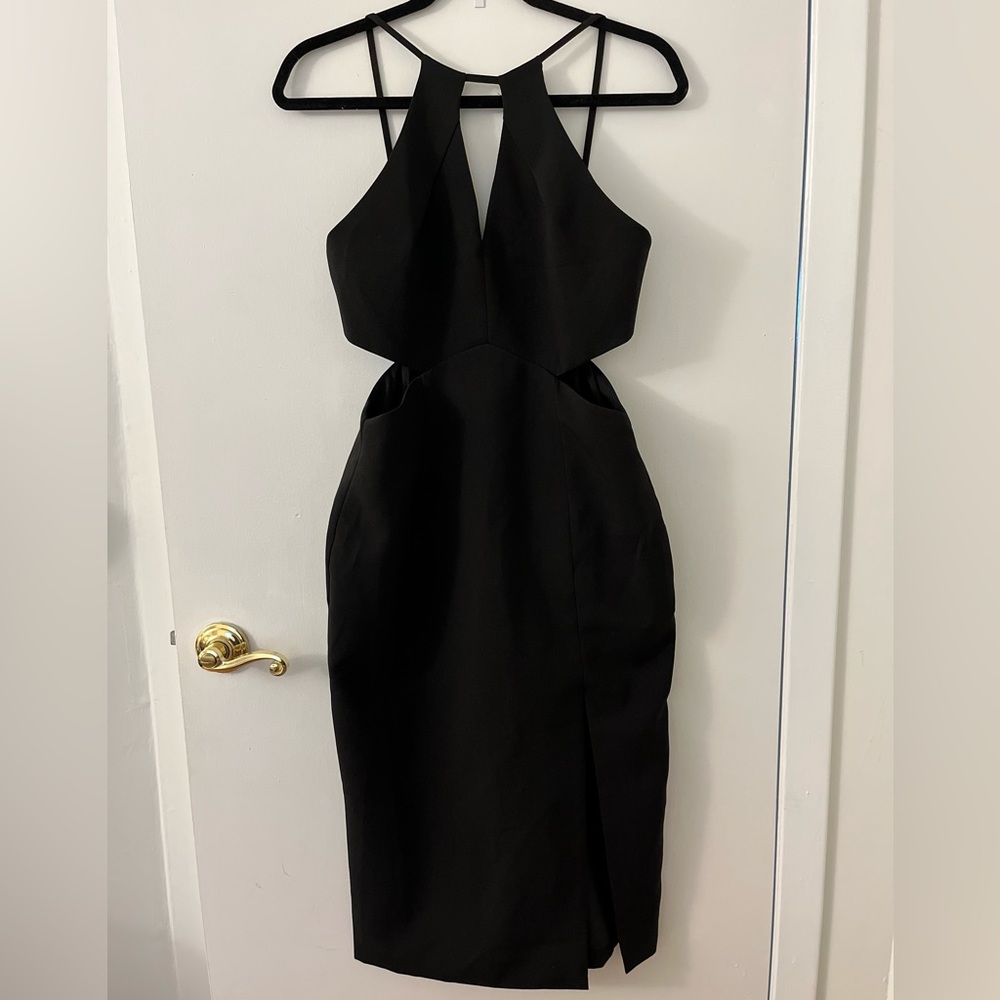 Black cut-out dress with slit (very flattering)